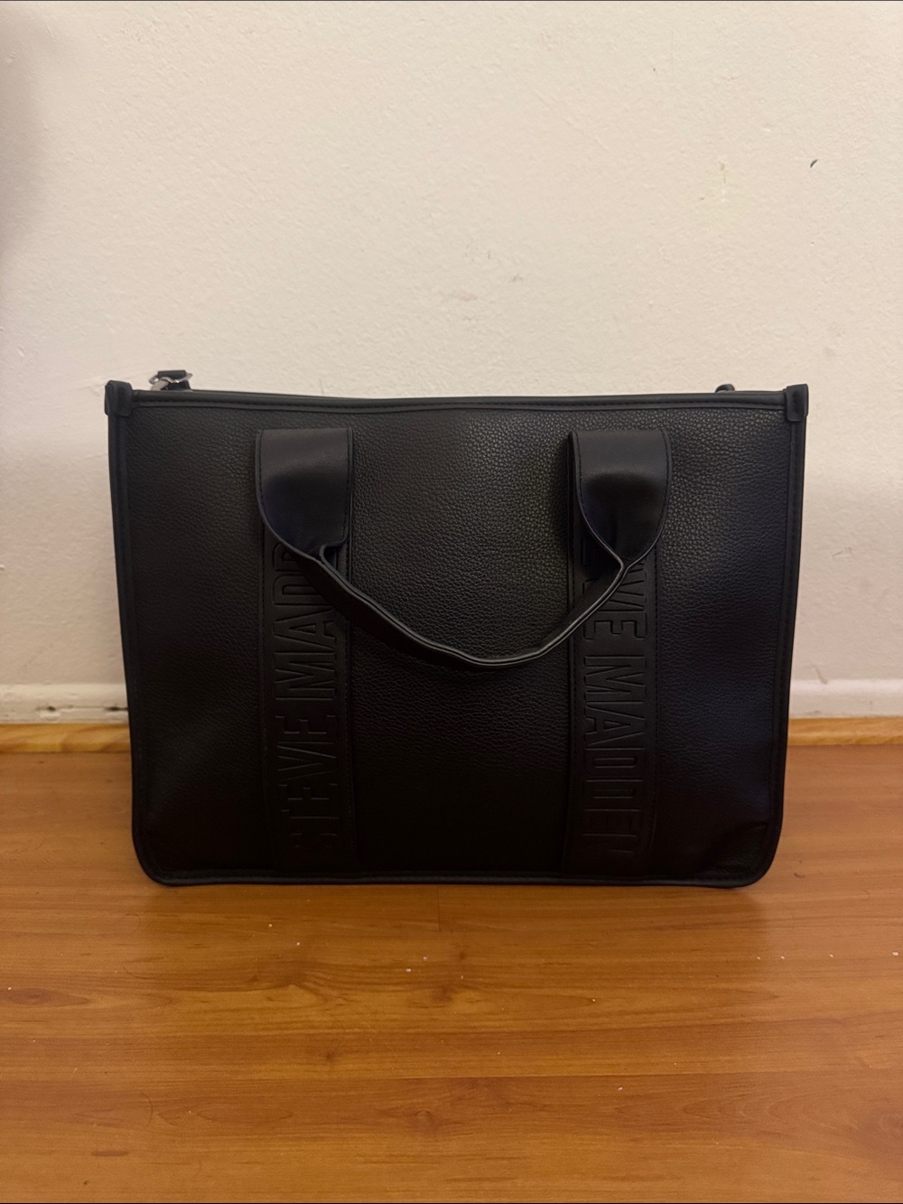Steve Madden Black Embossed Logo Laptop Tote